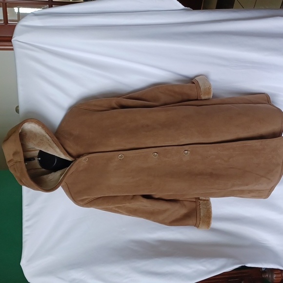 FUDA Incredible vintage faux fur lined hooded suede look coat, super soft, - Picture 1 of 7